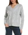 Hannah Rose Wide Cable V-neck Wool & Cashmere-blend Sweater In Grey