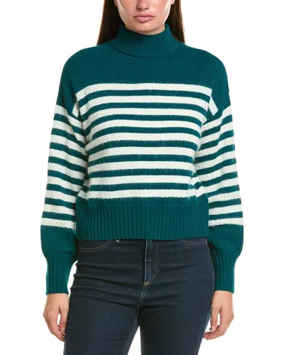 Hannah Rose Wool & Angora-blend Stripe Mock Neck Sweater In Green