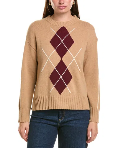 Hannah Rose Wool Argyle Crewneck Sweater In Burgundy