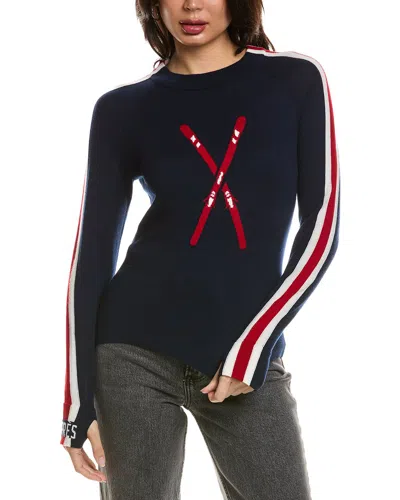 Hannah Rose Worsted Merino Wool Crossed Skis Sweater In Blue