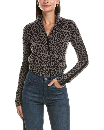 Hannah Rose Worsted Merino Wool Leopard 1/4-zip In Brown