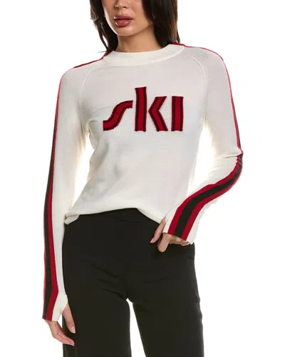 Hannah Rose Worsted Merino Wool Ski Stripe Sweater In White