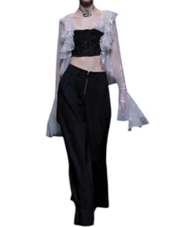 Hannah Shin Sequin Ruffle Cardigan In Aqua Blue In Multi