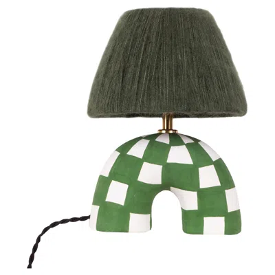 Pre-owned Hannah Simpson Studio 'me' Table Lamp - Emerald Checkerboard (matte) In Green