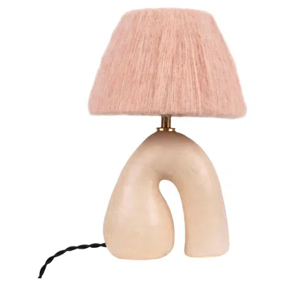 Pre-owned Hannah Simpson Studio 'opposée' Table Lamp, Californian Cream 'satin' With Pink Wool Shade In White