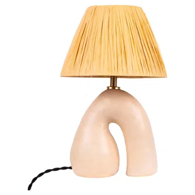 Pre-owned Hannah Simpson Studio 'opposée' Table Lamp, Californian Cream 'satin' With Sand Raffia Shade In White