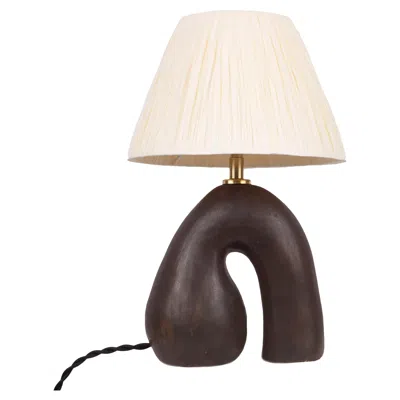 Pre-owned Hannah Simpson Studio 'opposée' Table Lamp, Granite Black 'satin', Ivory Raffia Shade In White