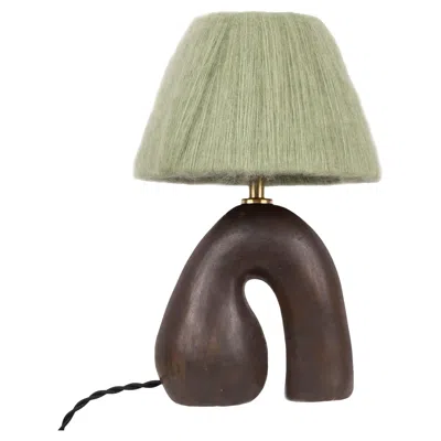 Pre-owned Hannah Simpson Studio 'opposée' Table Lamp - Satin Brown With Green Wool Shade