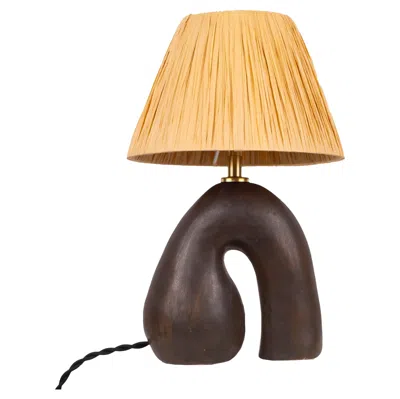 Pre-owned Hannah Simpson Studio 'opposée' Table Lamp - Satin Brown With Sand Raffia Shade