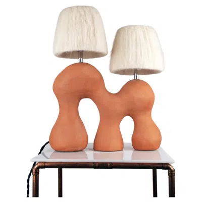 Pre-owned Hannah Simpson Studio 'parhelion' Table Lamp With Cream Wool Lampshades In White