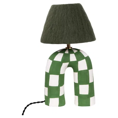 Pre-owned Hannah Simpson Studio 'you' Table Lamp - Emerald Checkerboard (matte) In Green