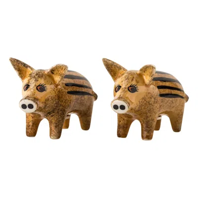 Hannah Turner Black / Brown Wild Boar Piglet Salt & Pepper Shakers In Multi
