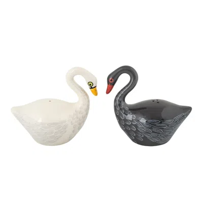 Hannah Turner Black / White Swan Salt & Pepper Set In Multi