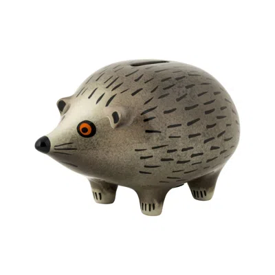 Hannah Turner Grey Handmade Ceramic Hedgehog Money Box In Gray