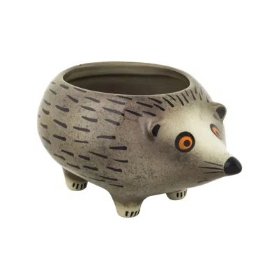 Hannah Turner Grey Handmade Ceramic Hedgehog Planter In Gray