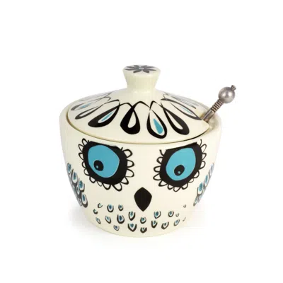 Hannah Turner White / Blue Owl Sugar Bowl With Lid In Neutral