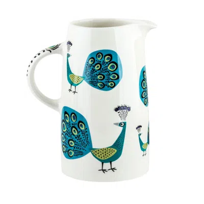 Hannah Turner White / Blue Peacock Tall Jug In Multi