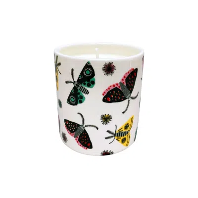 Hannah Turner White / Pink / Purple Scented Candle - Moth Design In Pattern