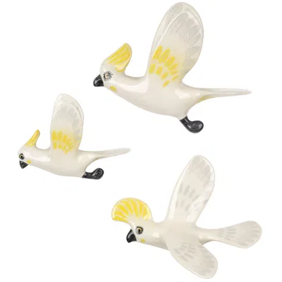 Hannah Turner Yellow / Orange / White Handmade Ceramic Wall-mounted Flying Cockatoo Trio