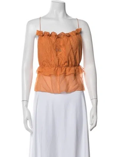 Pre-owned Hanne Bloch Silk Tie Neck Top W/ Tags In Orange