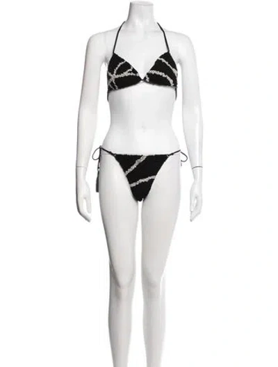 Pre-owned Hanne Bloch Striped Tassel Accents Bikini W/ Tags In Black