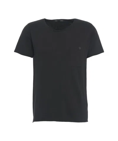 Hannes Roether Button-detail Black T-shirt With Soft Knitted Fabric