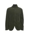 Hannes Roether Corduroy Blazer With High Collar And Rounded Hem In Green