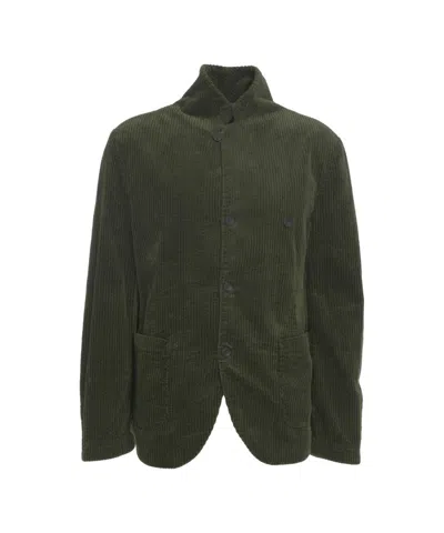 Hannes Roether Corduroy Blazer With High Collar And Rounded Hem In Green