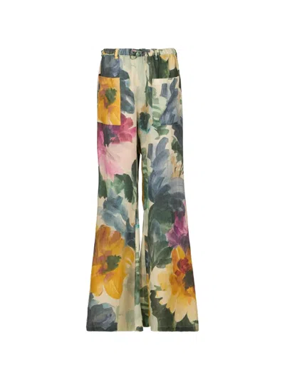 Hannes Roether Floral-print Palazzo Pants In Green