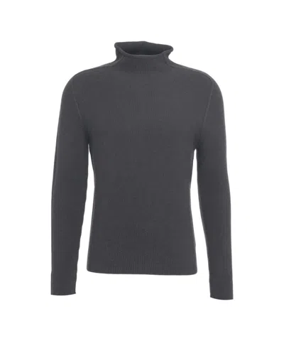 Hannes Roether High-neck Virgin Wool Knit Sweater With Ribbed Texture In Gray