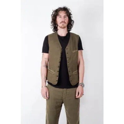 Hannes Roether Linen Front Pocket Waistcoat Army Green