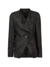 Hannes Roether Pinstripe Draped Blazer In Black