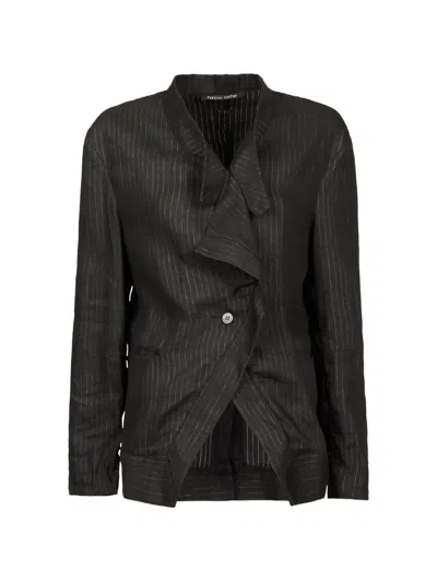 Hannes Roether Pinstripe Draped Blazer In Black