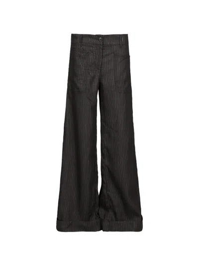 Hannes Roether Pinstripe-pattern Wide-leg Trousers In Black