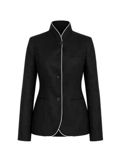 Hannes Roether Piped-trim High-neck Cardigan In Black