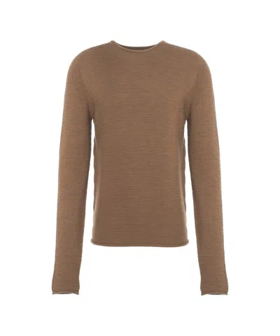 Hannes Roether Ribbed Knit Sweater With Classic Crew Neckline In Brown