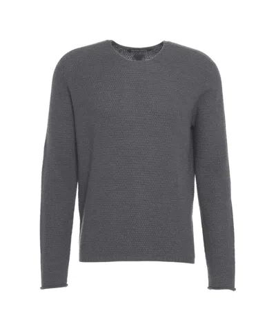 Hannes Roether Textured Knit Sweater With Classic Round Neckline In Gray