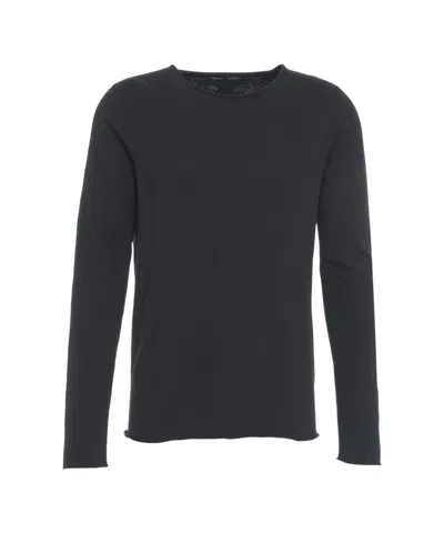 Hannes Roether Topstitched Black Knit Sweater