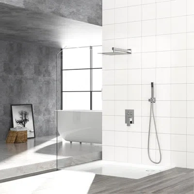 Hanni 10 Inch Square Dual Shower Head - Handheld And Wall Mounted With In Metallic