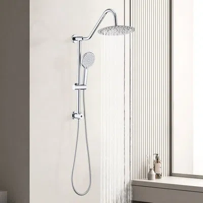 Hanni 10" Rain Shower Head & Handheld System - Wall Mounted, Metal, Finish, 3 Spray Patterns, Adjustable H In Silver