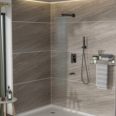 Hanni 10" Square Shower System With Waterfall Spout - Oil Rubber Bronze 3 Function Shower, Rainfall & Hand In Silver