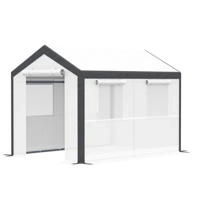 Hanni 10' X 7' Greenhouse For Plants, Outdoor Garden Warm House With 4 Windows, 2 Zippered Doors & Weather In White