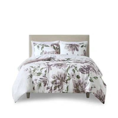 Hanni 100% Comforter With Floral And Diamond Pattern Sheets Soft Brushed , Mauve Bedding