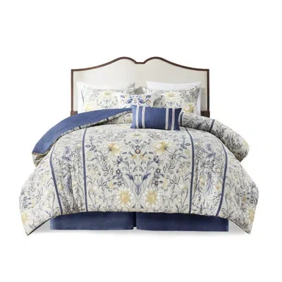 Hanni 100% Cotton Comforter Full - Yellow And Blue Botanical Print Spot Cleanable 6 Piece Full, In In Multi