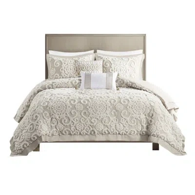 Hanni 100% Cotton King Duvet In Taupe Featuring 3 - Dimensional Embroidery, Button Closure Duvet, 2 Shams 