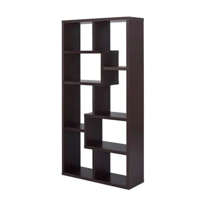 Hanni 10-shelf Bookcase With Geometric Design In Cappuccino, , Open Back Shelves, Display Particle Board,