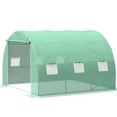Hanni 10'x10'x6.5' Greenhouse With Steel Frame, Pe Cover, Zipper Door & Windows For Plant Care Walk-in She