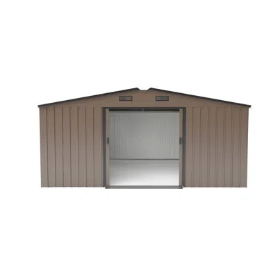 Hanni 10x12ft Metal Storage Shed With 0.25mm Color Steel Plate, Surface Protective Film, Two Sunlit Window In Brown