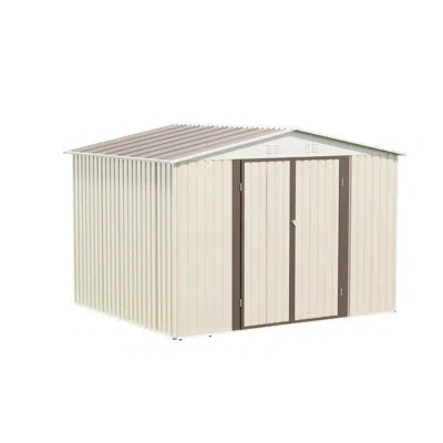 Hanni 10x8 Feet Outdoor Garden Shed Made Of Aluminum Alloy Frame, Hinge Door And Ventilation For Tools Fra In Beige