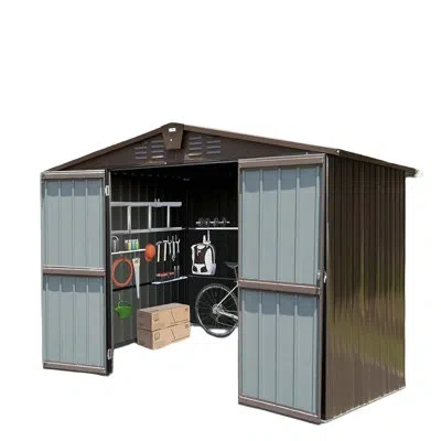 Hanni 10'x8' Metal Shed For Outdoor - Rustproof, -proof Double Lockable Door Brown Garden Use Waterproof, 